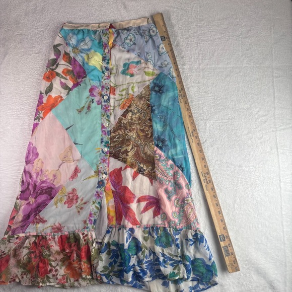 Sacred Threads Chiffon Patchwork‎ Ruffle Hem Beaded Button Front Skirt Womens S - Picture 12 of 12